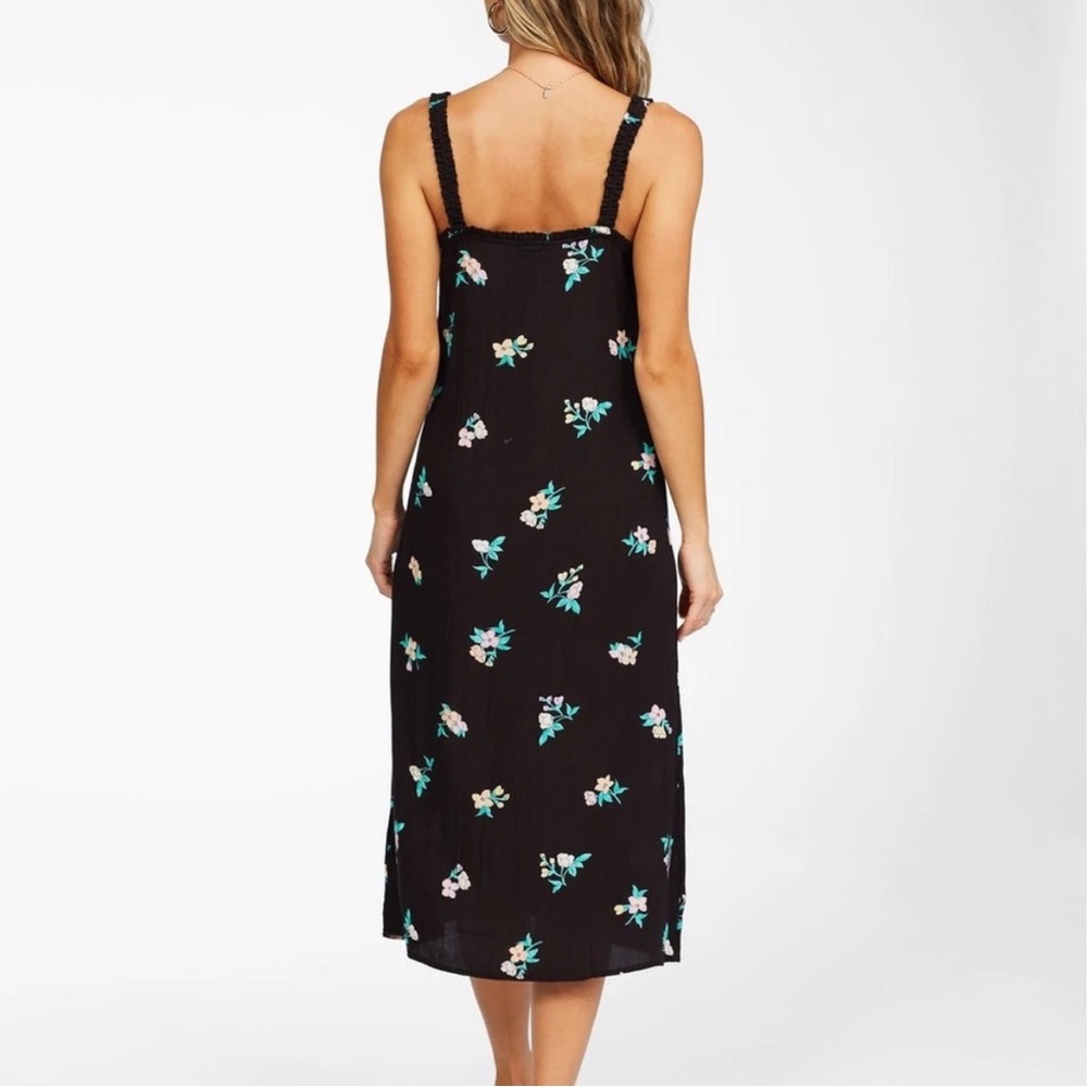 NWT Feminine Beachy Billabong Black Floral Midi Dress Size Small - Picture 3 of 5